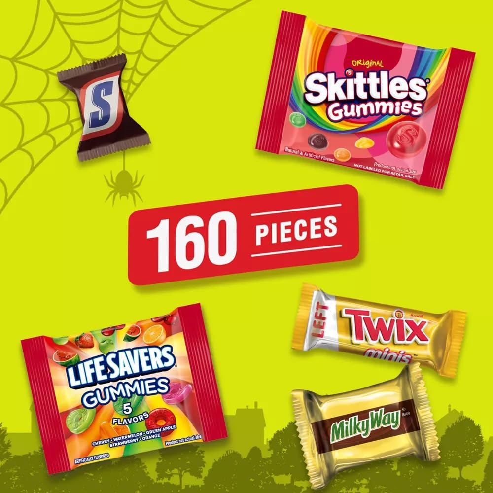 Mars Chocolate & Gummy Fun Size Variety Pack Skittles & Life Savers Gummies, Twix, Snickers Milky Way Bulk (66.44-Oz)