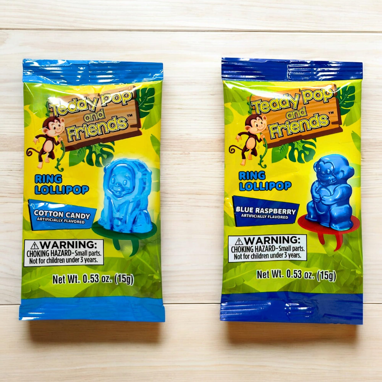 Teddy Pop & Friends Ring Lollipops - Blue Raspberry & Cotton Candy (30 Ct)