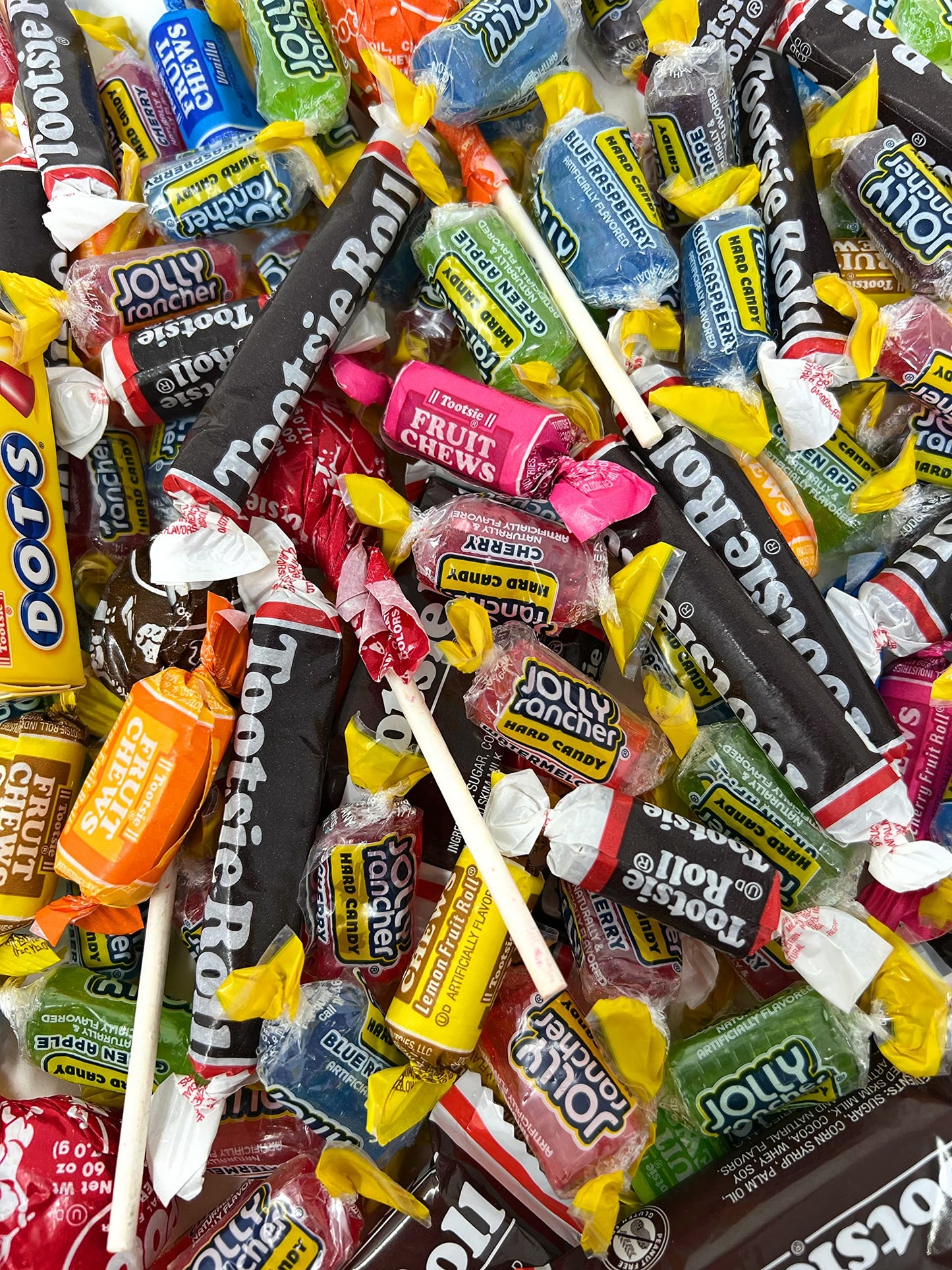 Assorted Bulk American Candy 2 Lb Jolly Rancher Hard Candy Mix and Tootsie Rolls Juniors Tootsie Snack Bars Tootsie Mini Dots Tootsie Pops Fruit Rolls 100+ Ct (32 Oz)