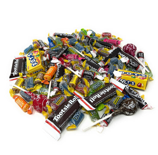 Assorted Bulk American Candy 2 Lb Jolly Rancher Hard Candy Mix and Tootsie Rolls Juniors Tootsie Snack Bars Tootsie Mini Dots Tootsie Pops Fruit Rolls 100+ Ct (32 Oz)